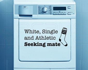 Laundry room decals White Single Athletic SEEKING MATE Humor stickers socks 10x21