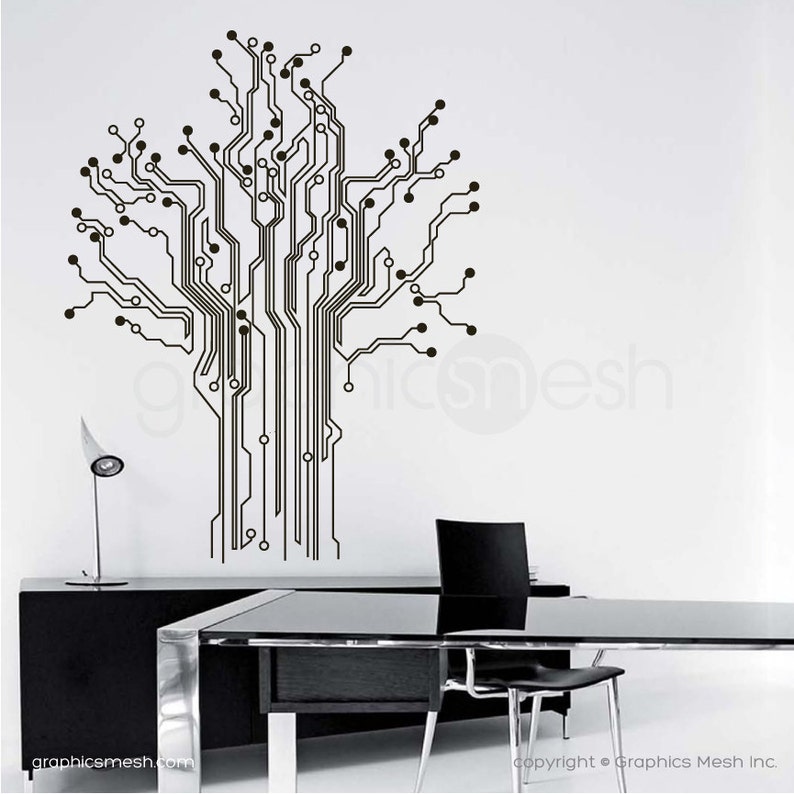 circuit board tree wall decal removable abstract tech shapes | etsy