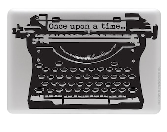 Antique typewriter LAPTOP DECAL with "Once upon a time" lettering decorative sticker by GraphicsMesh