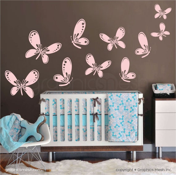 flutter of butterflies wall decals nursery children decor | etsy
