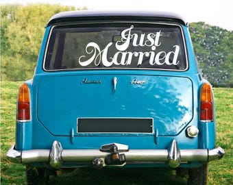 Gerade verheiratet Vinyl-Auto-Aufkleber | Retro Hochzeit Getaway Zeichen | Wieder ablösbarer Fenstersticker Brautpaar | Klassisches Hochzeitsauto-Dekor