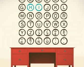 Wall decals ANTIQUE TYPEWRITER KEYS Vinyl art graphics interior decor  by Decals Murals (42x42)