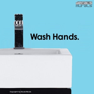 Wall decal WASH HANDS Vinyl lettering stickers art decor by Decals Murals