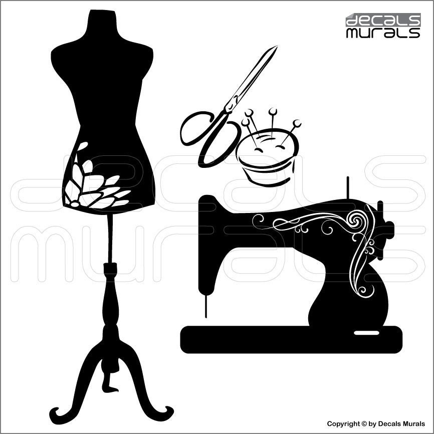 Wall Decals SEWING ROOM Decor Sewing Machine Mannequin Art Etsy