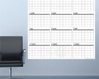 Großer trocken abwischbarer Wandkalender 48x50 | Jahresplaner Jan-Dez | Wiederverwendbarer Peel Stick Whiteboard Kalender für Zuhause Büro Schule
