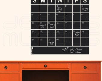 Chalkboard SQUARED CALENDAR Chalk board wall decals office decor surface graphics by Decals Murals (22x22)