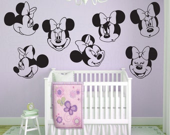 Wall decals MINNIE MOUSE 7 Various large faces Interior decor by Decals Murals (22")