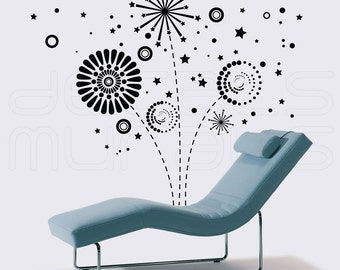 Gráficos de arte vinilo geométrico fuegos artificiales de calcomanías para decoración interior moderna por murales de calcomanías (medio) de la pared