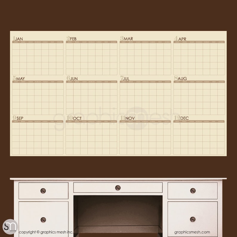 Dry Erase Wall Decal YEARLY BLANK CALENDAR Office Interior Etsy UK