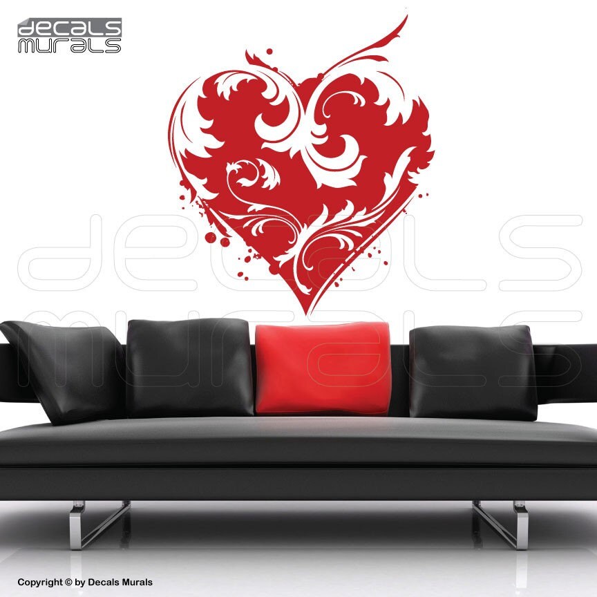 Wall Decals FLORAL HEART Vinyl Stickers Decor - Removable Art by Decals ...
