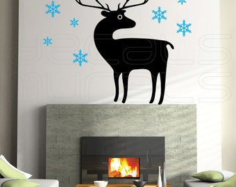 Wall Decals REINDEER with SNOWFLAKES Holidays Christmas wall decor by Decals Murals