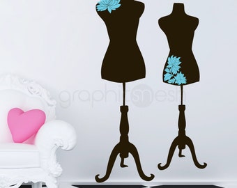Fashion Dress Forms WALL DECALS - Set of two dress form wall decor - Dress maker art - Sewing room interior decor - LARGE