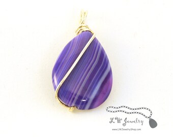 Purple Agate Wire Wrapped Pendant