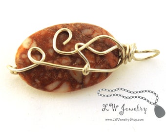 Red Marble Wire Wrapped Pendant