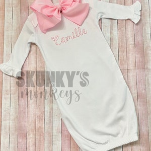 Monogrammed Baby Gown, Ruffle Sleeve Baby Girl Name Gown, Personalized Coming Home Outfit, Baby Shower Gift, Newborn Pictures, Birth Annouce