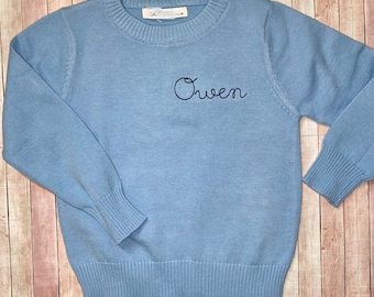 Boys Monogrammed Sweater, Personalized Embroidered Initial Sweatshirt, Baby Blue, First Birthday Pictures, Easter, toddler Christmas gift