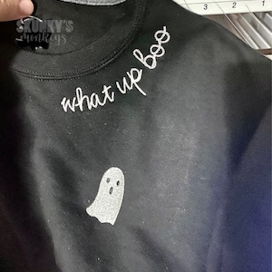 Womens Halloween Crewneck, What up Boo Ghost shirt, Ladies Monogrammed Sweatshirt, Teen Personalized Sweatshirt, Embroidered Mama match