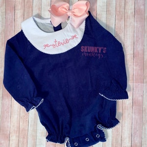 Monogrammed Bishop Bubble, Girls Monogrammed Romper, Baby Girl Outfit, Corduroy Bubble, Girls Christmas Outfit, First Birthday Bubble
