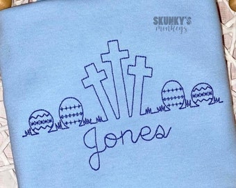 Boys Easter Shirt, He is Risen Outfit, Easter Cross Embroidery, Custom Personalized, Kids Religious Shirt