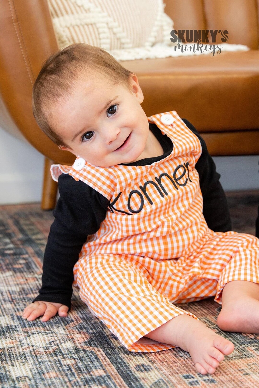 Baby Boy Long Sleeve Romper With Khaki Gingham Side Tabs main image 1