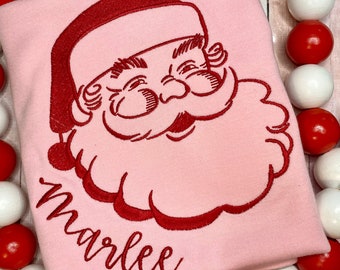 Girls Christmas Shirt, Girls Santa Shirt, Pink Santa Claus shirt, Personalized Embroidered Christmas Shirt