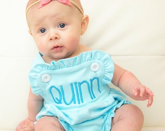 Girls Monogrammed Ruffle Bubble, Girls Sunsuit, Personalized Romper, Monogrammed Sunsuit, Monogrammed Baby Girl Outfit