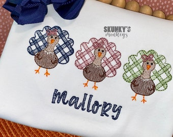 Girls Thanksgiving Shirt, Girls Turkey Shirt, Girls Pumpkin shirt, Gingham Turkey Appliqué, Thanksgiving Outfit, First Thanksgiving