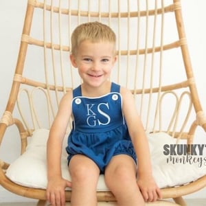 Baby boy bubble, Navy monogrammed sunsuit, personalized romper, baby boy monogrammed first birthday outfit, pictures