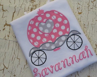 Princess Carriage Shirt, Princess Applique shirt, Pincess Carriage Applique shirt, Cinderella Carriage Shirt, Girls Personalized Princess