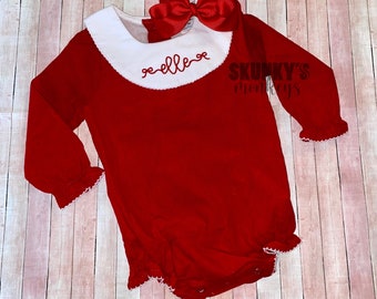 Monogrammed Bishop Bubble, Long Sleeve Bubble, Girls Monogrammed Romper, Baby Girl  first Birthday Outfit, Girls Corduroy Christmas Bubble