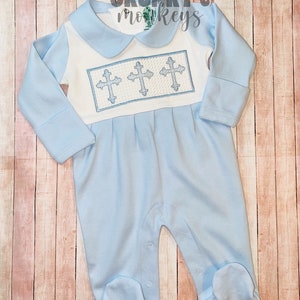 Baby Boy Baptism Outfit, Dedication Outfit, Christening Outfit, First Easter Outfit, Monogrammed Footie Romper, Baby Shower Gift