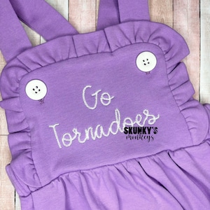 Girls Monogrammed Ruffle Bubble, Girls Sunsuit, Personalized Romper, Go Frogs Football Outfit, Monogrammed Baby Girl Outfit