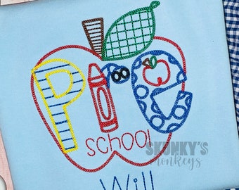 Boys Back to School Shirt, First Day of School Shirt, Boys Kindergarten Shirt, Preschool dinosaur apple shirt, Personalized Appliqué shirt,