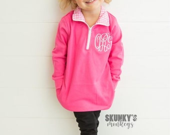 Kids Monogrammed Sweatshirt, Boys Monogramed quarter zip Jacket, Girls Personalized Toddler Pullover, youth sibling match Christmas gift