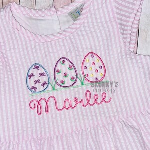 Girls Monogrammed Dress, Flutter Sleeve Seersucker Dress,  Easter Dress, Sunsuit Bubble, Matching Sibling Outfit, Easter egg hunt