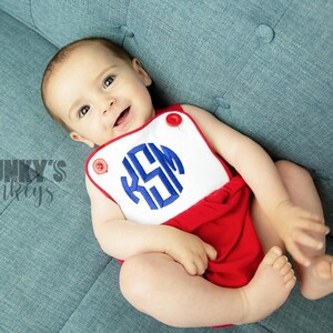 Baby boy bubble romper, Red monogrammed bubble, personalized romper, baby boy monogrammed outfit, Baby Boy Sunsuit