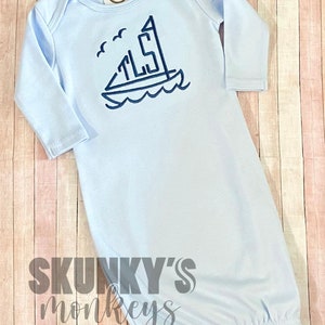 Monogrammed Baby Gown, Baby Boy Gown, Personalized Baby Gown, Baby Coming Home Outfit, Baby Shower Gift, Ruffle Sleeve Baby Gown