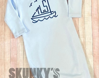 Monogrammed Baby Gown, Baby Boy Gown, Personalized Baby Gown, Baby Coming Home Outfit, Baby Shower Gift, Ruffle Sleeve Baby Gown
