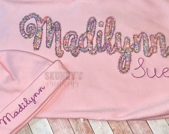 Floral Monogrammed Baby Gown, Baby Girl Gown, Personalized Baby Bubble, Baby Coming Home Outfit, Baby Shower Gift, Ruffle Sleeve Baby Gown