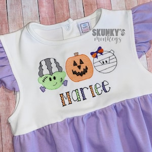 Baby Girls bubble romper, Halloween outfit, Pumpkin shirt, ruffle neck dress, personalized sunsuit, pink apron set, birthday pictures, Fall