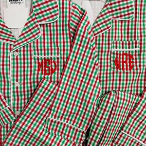 Monogrammed Childrens Christmas Pajamas, Girls Unisex, Sibling Parent, mom dad Matching family Jammies, Lounge pant set, red green plaid