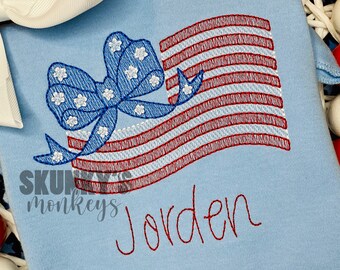 Girls American Flag Shirt, Girls Patriotic Shirt, Girls Embroidered Patriotic Shirt, Girls 4th of July Shirt, Memorial Day, Summer
