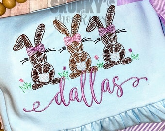 Girls Easter Bunny Shirt, Girls Easter Outfit, Easter Bunny appliqué Tunic, Custom Personalized, Kids Easter Shirt