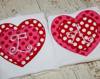 Heart Applique Shirt, Girls Monogram Shirt, Girls Heart Shirt, Valentines Applique Shirt, Valentines Day Shirt, Personalized Valentine Shirt