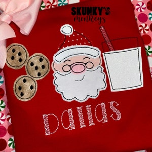 Girls Christmas Shirt, Girls Santa Shirt, Milk and Cookies for Santa Claus shirt, Personalized Embroidered Christmas Shirt