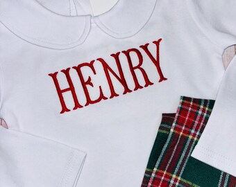 Boys Monogrammed Shirt, Peter Pan Collar Unisex Personalized Tee, Cotton Name shirt, Toddler Crewneck, Long Sleeve Christmas shirt