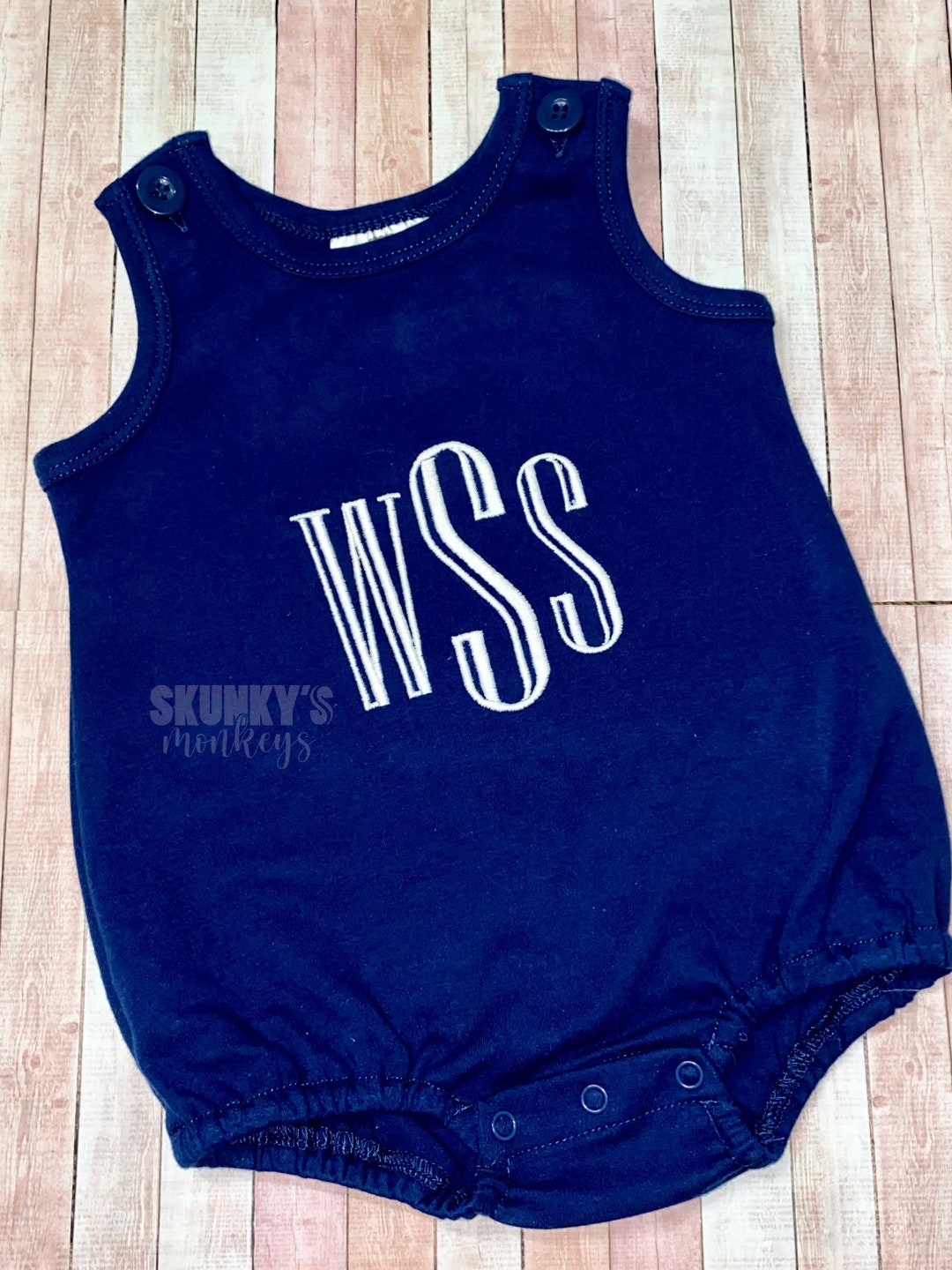 Baby Boy Bubble Romper, Navy Monogrammed Bubble, Personalized Romper