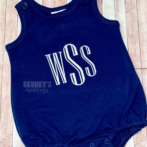 Baby boy bubble romper, Navy monogrammed bubble, personalized romper, baby boy monogrammed outfit