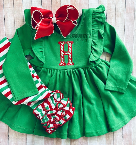 embroidered christmas dress Girls Monogrammed Dress, Long Sleeve Twirl Dress, Toddler Outfit, Kids Striped Leggings, Personalized Set BLACK BASIC EVENING DRESS 21.5 37/38 Girl dress and made for holiday Size:2pc 0-3 Months Only Dress & Headband