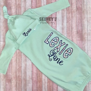 Monogrammed Baby Gown, Baby Girl Gown, Baby Girl Gown, Personalized Baby Gown, Baby Coming Home Outfit, Baby Shower Gift,